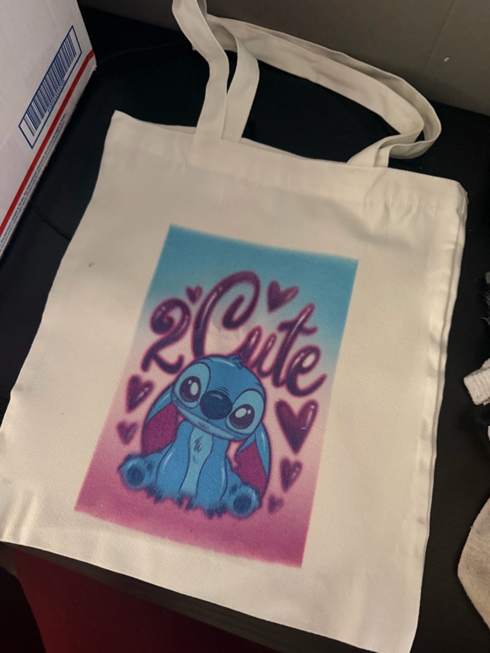 White Tote Bag with Blue Stitch Character Print - Cute Design